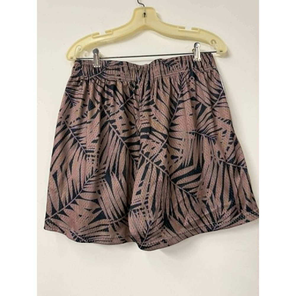 Inaka Power Mens Mesh Gym Shorts XL Brown Black Palm Tropical Print Athletic